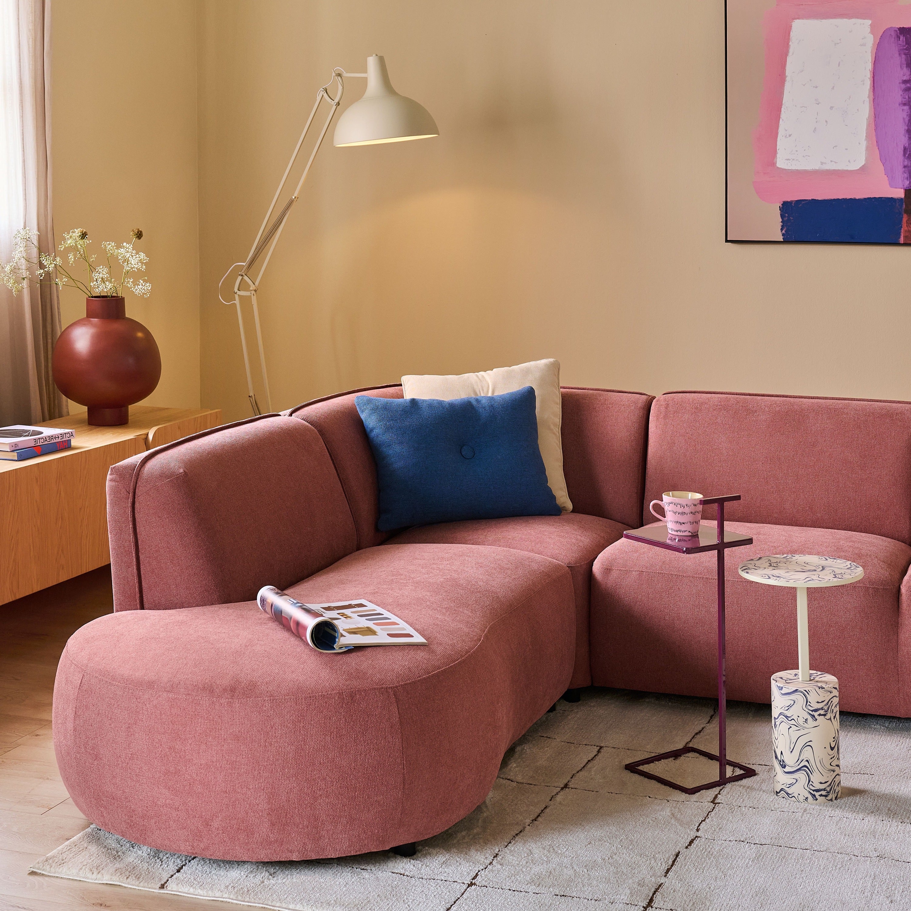 by fonQ Soft Hoekbank Links - Open Eind - Micro Chenille - Oud Roze