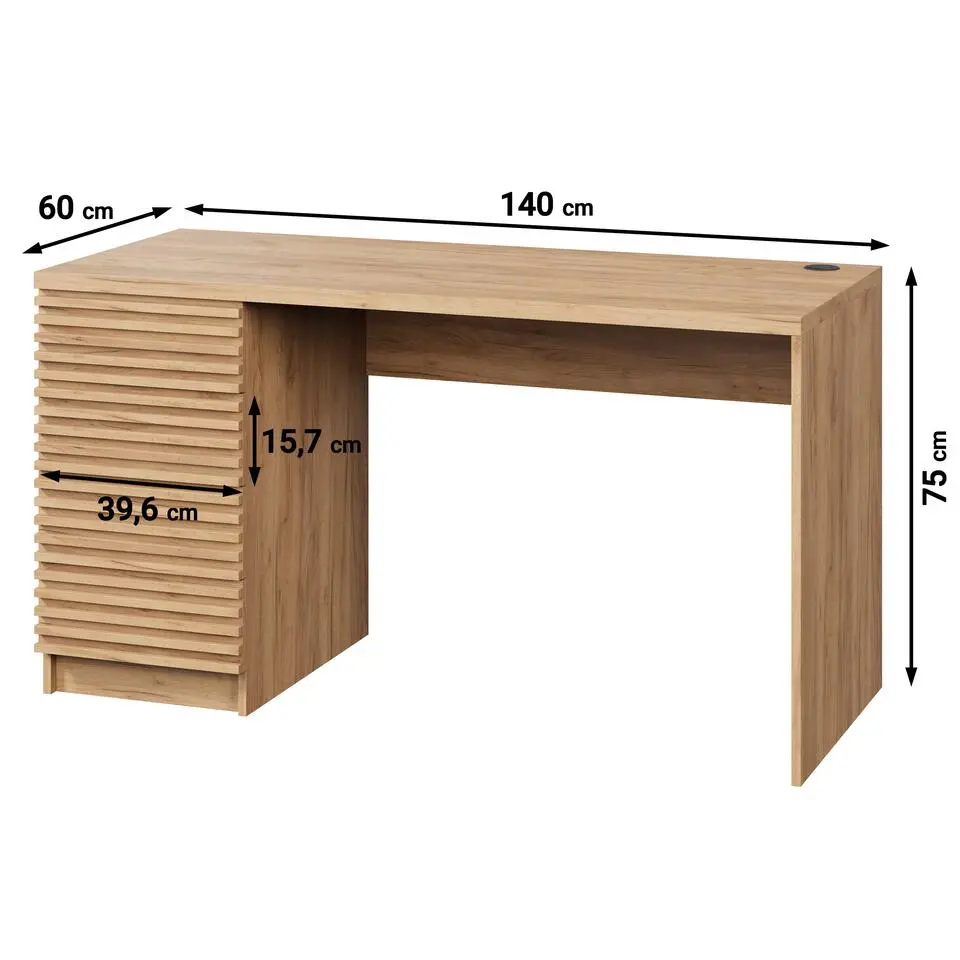 Meubella - Bureau Bergamo - Eiken - 140 cm