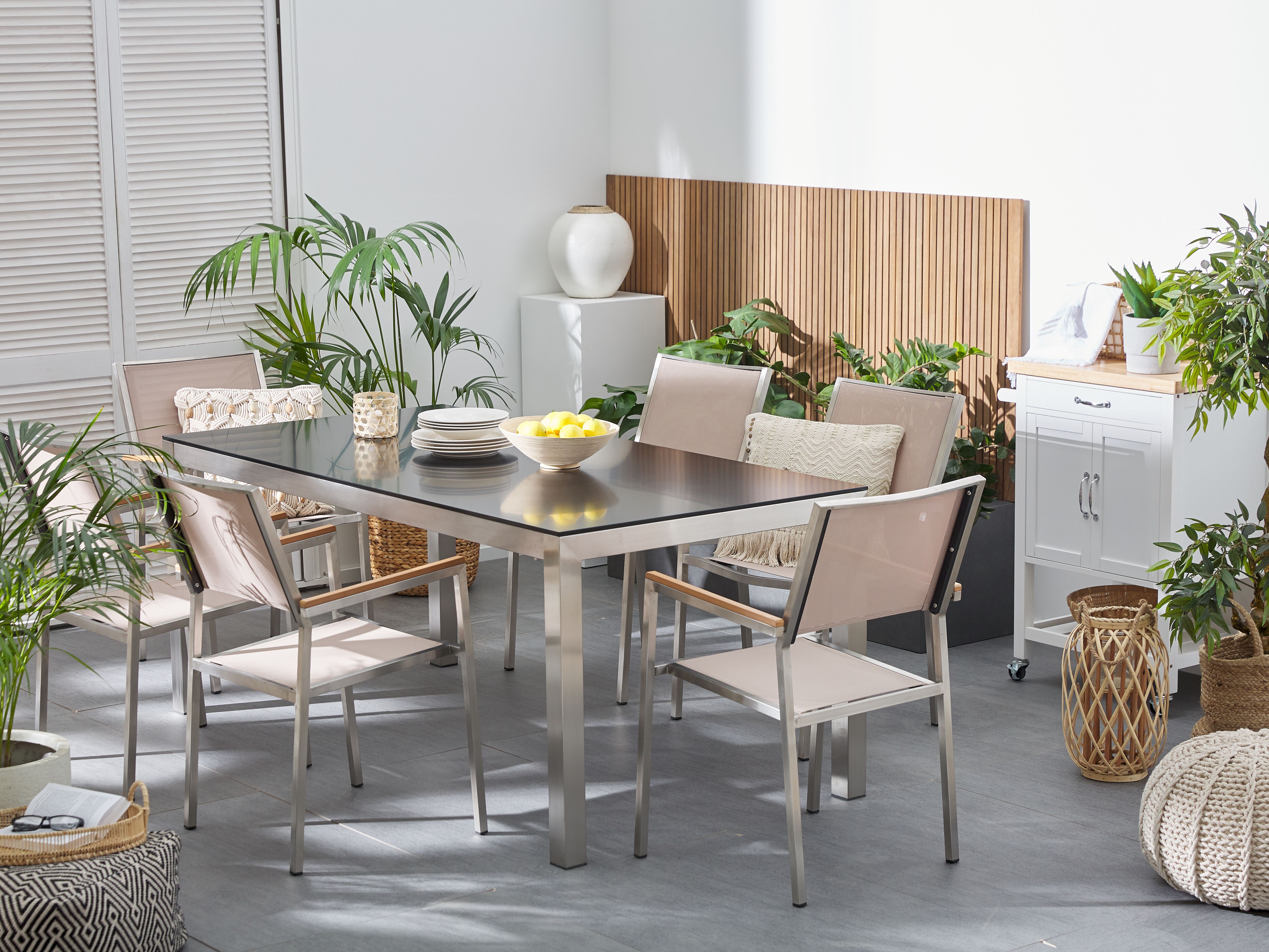 Tuinset 6-zits GROSSETO Veiligheidsglas Zwart/beige