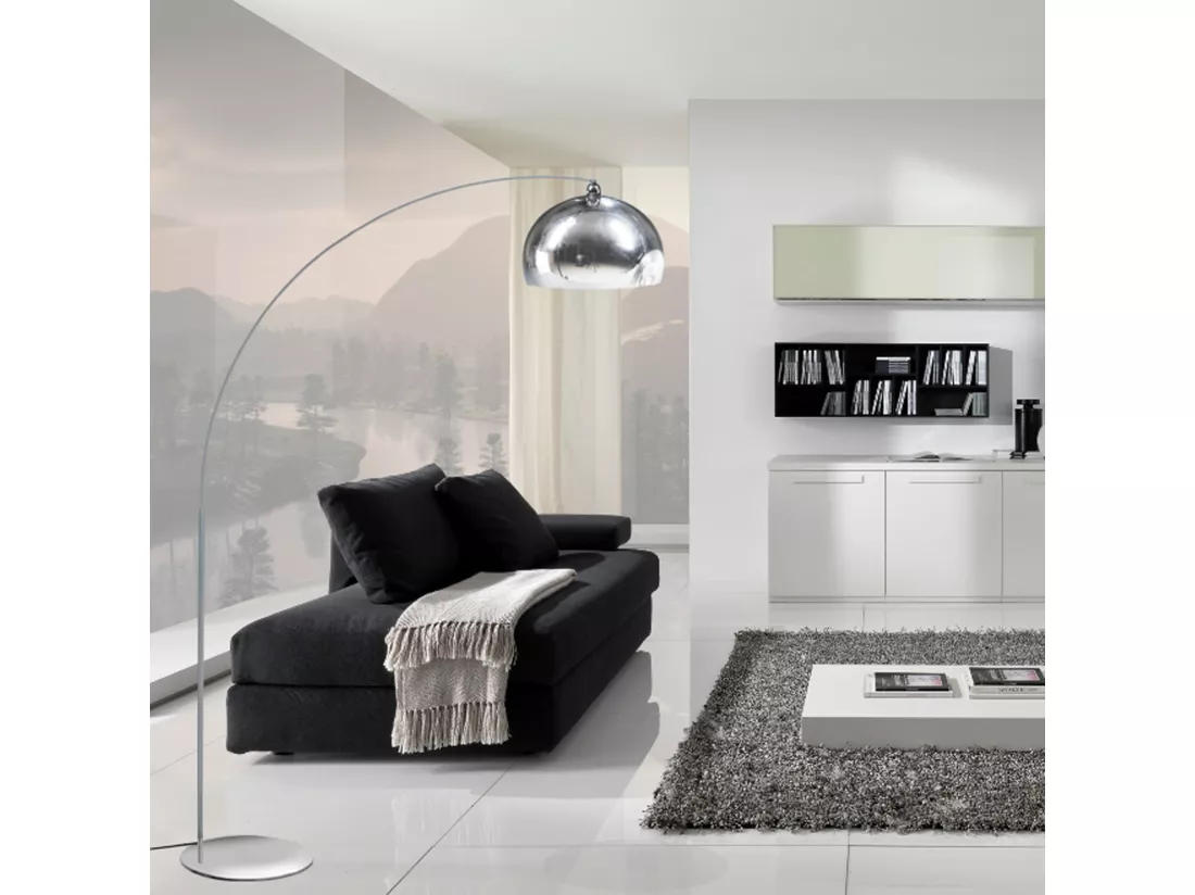 Lampadaire curve métal chrome 190 cm.