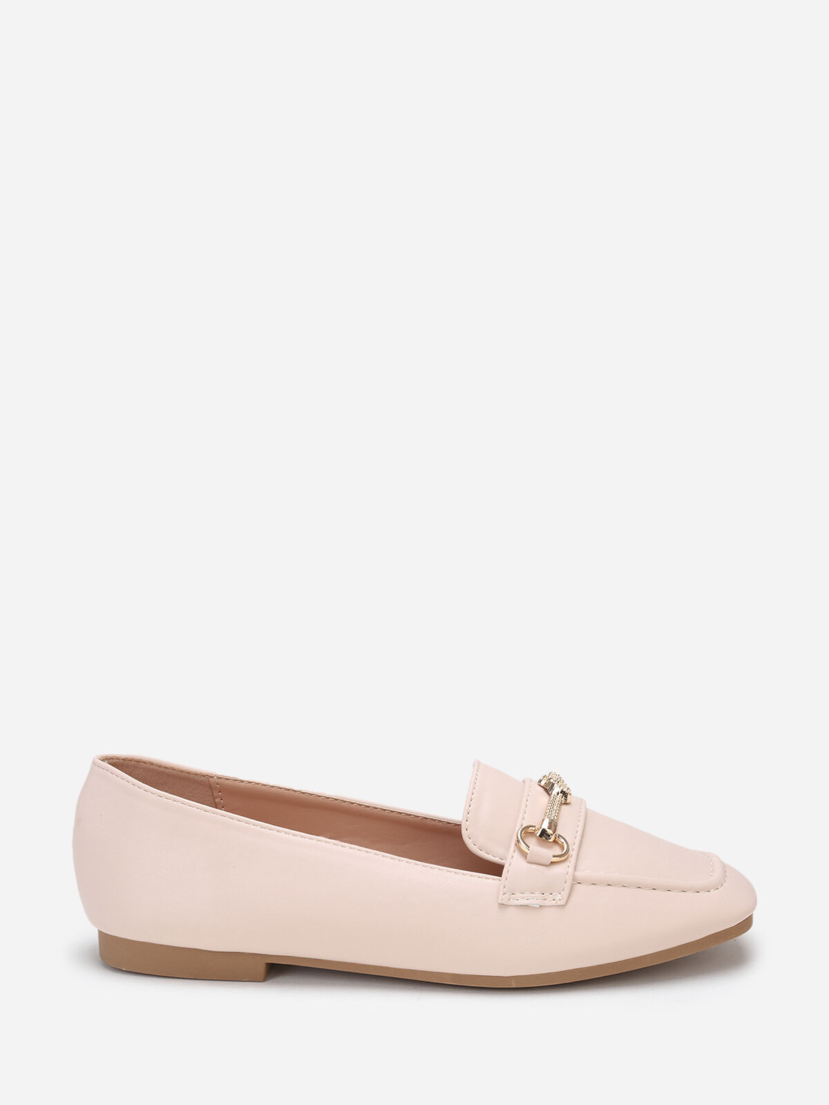 Mocassins carrés à boucle dorée- Beige