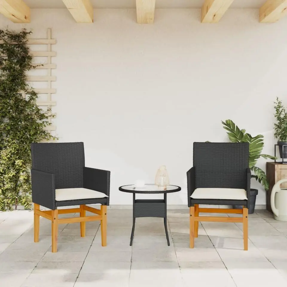 vidaXL - Tuinstoelen - Kussens - Zwart - Poly rattan - 2 stuks