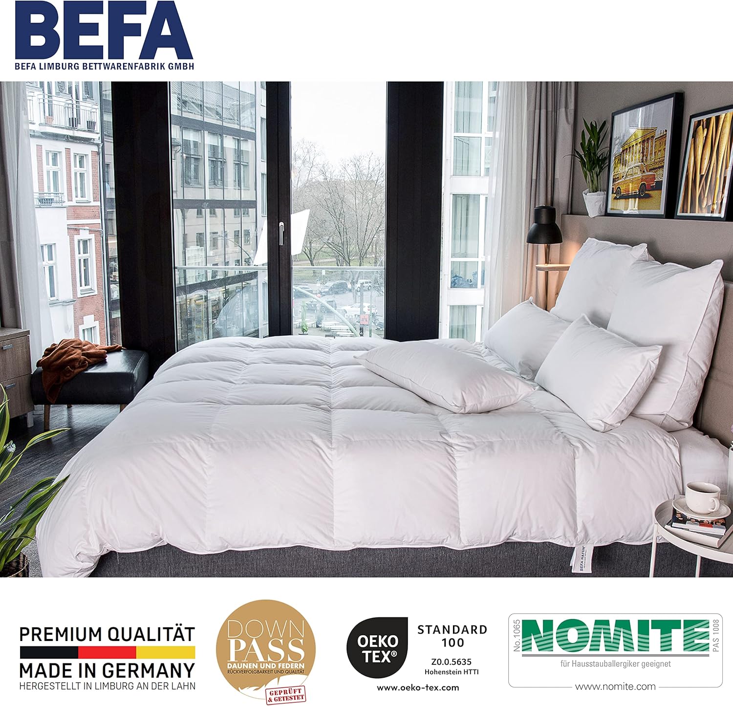 BEFA NATUR Reine Daunendecke Winter 155x220 cm | 100% Daunen | 1030g Füllgewicht | Allergiker geeignet (NOMITE) | Tierwohl Zertifiziert (DOWNPASS) | Oeko-TEX Klasse 1 | Made in Germany
