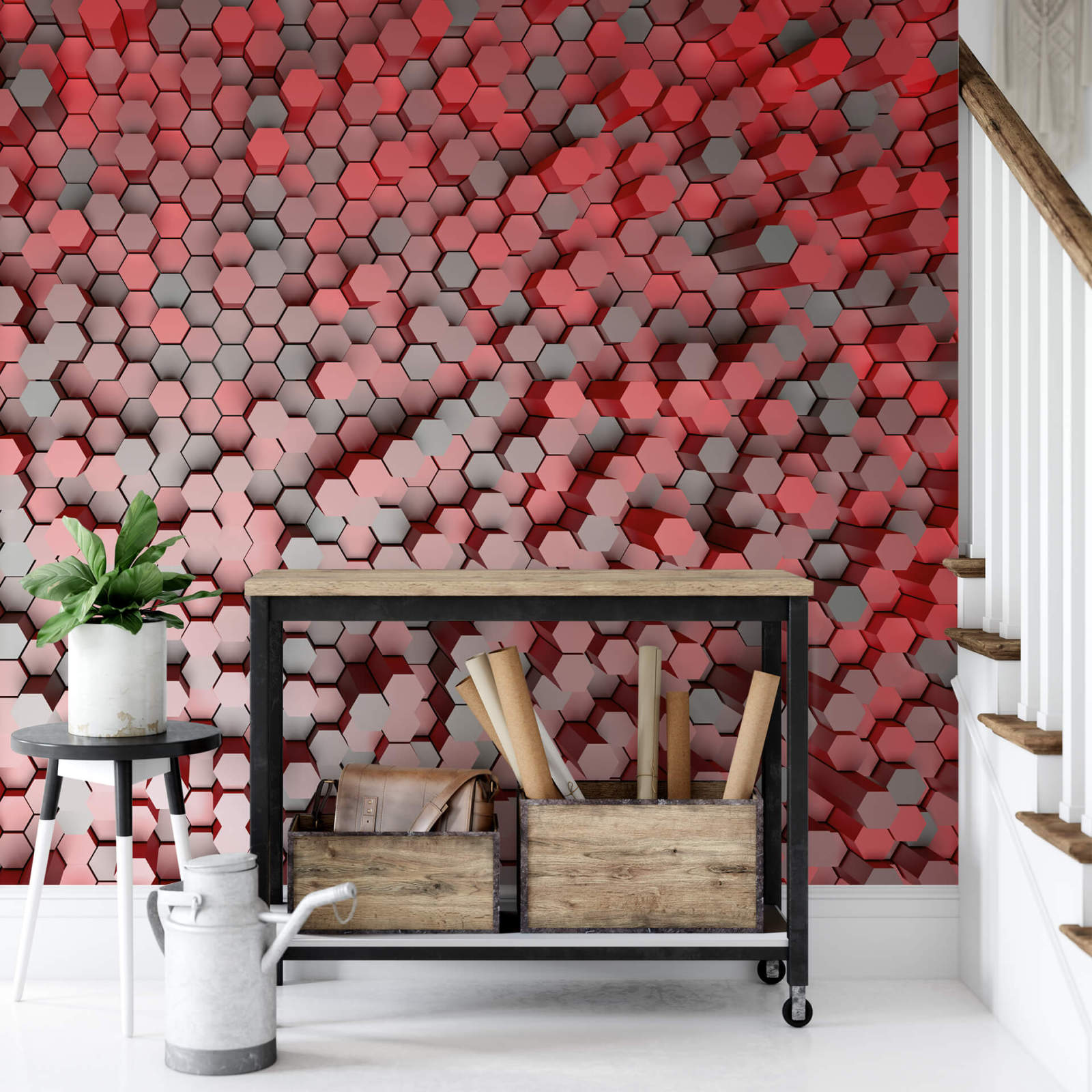 Fototapete DESIGNWALLS 2.0 - rot-grau - 3D-Art - 2,6 Meter
