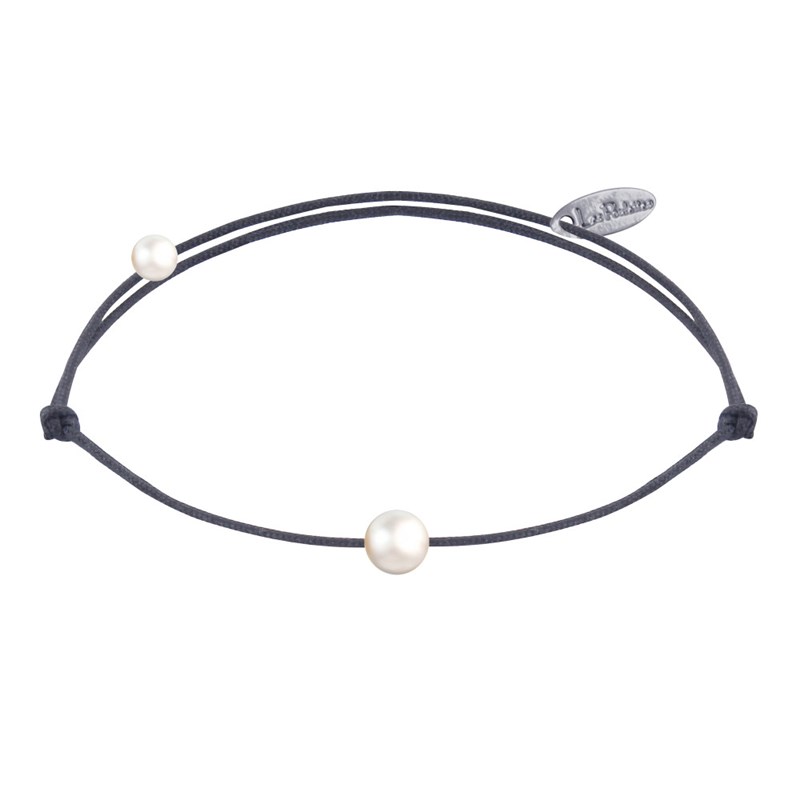 Bracelet Lien Petite Perle Blanche - Noir