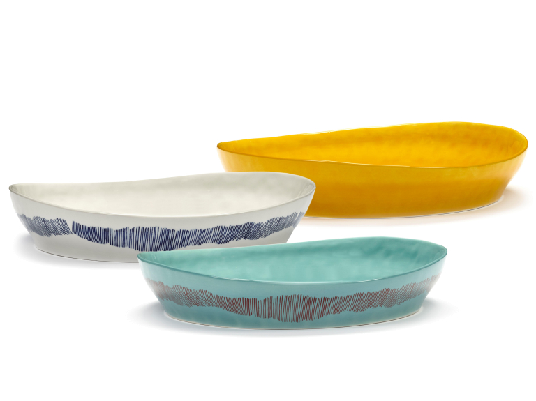 Serax Feast by Ottolenghi saladeschaal Ø30 azure stripes red