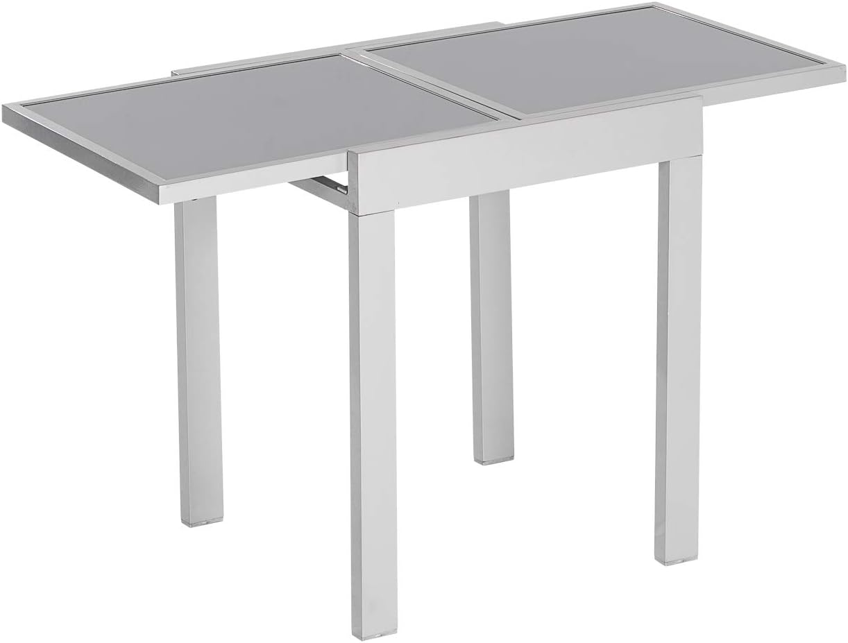 MERXX Balkontisch aus Aluminium und Glas, ca. 65/130x65x75 cm, ausziehbar