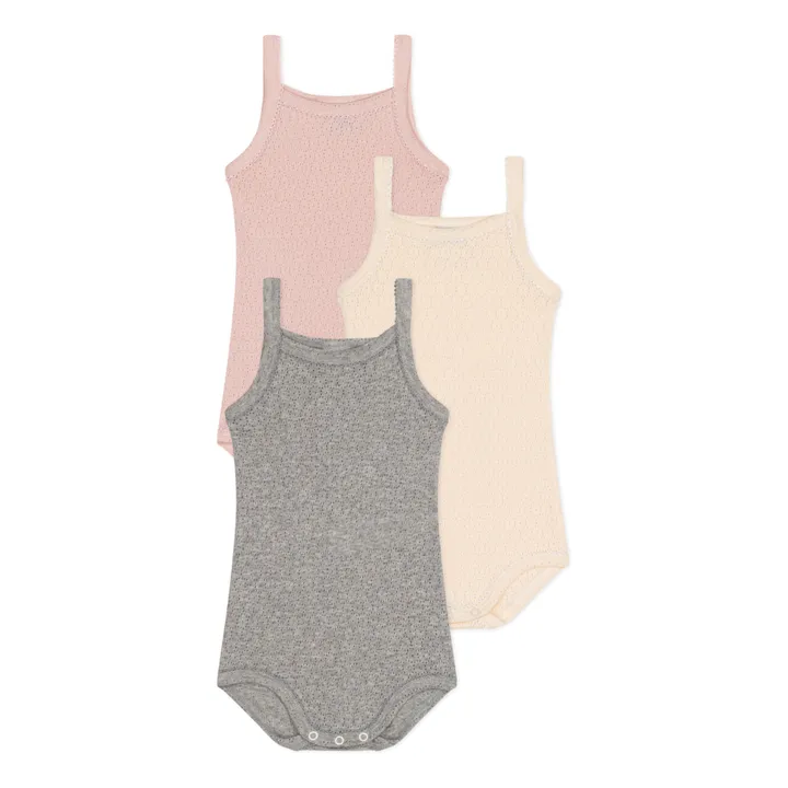 Petit Bateau Lot 3 Bodies Bretelles Ajourés | Rose