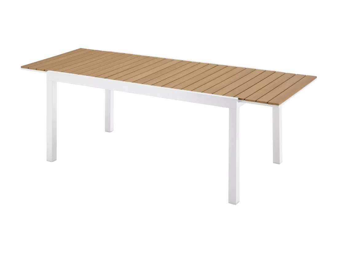 Table à manger de jardin extensible en aluminium et polywood L.170/230 cm - Naturel clair et blanc - MACILA de MYLIA