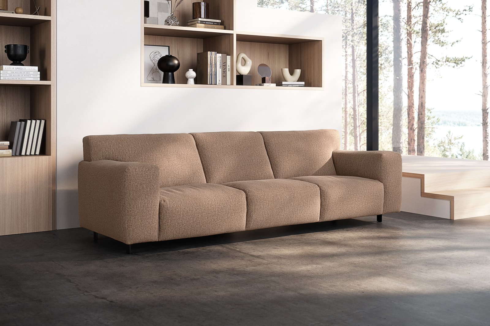 Vesta 4-seter I Tekstil Marsel Bronze, standardsøm, sort metallben 10 cm, Comfort CM