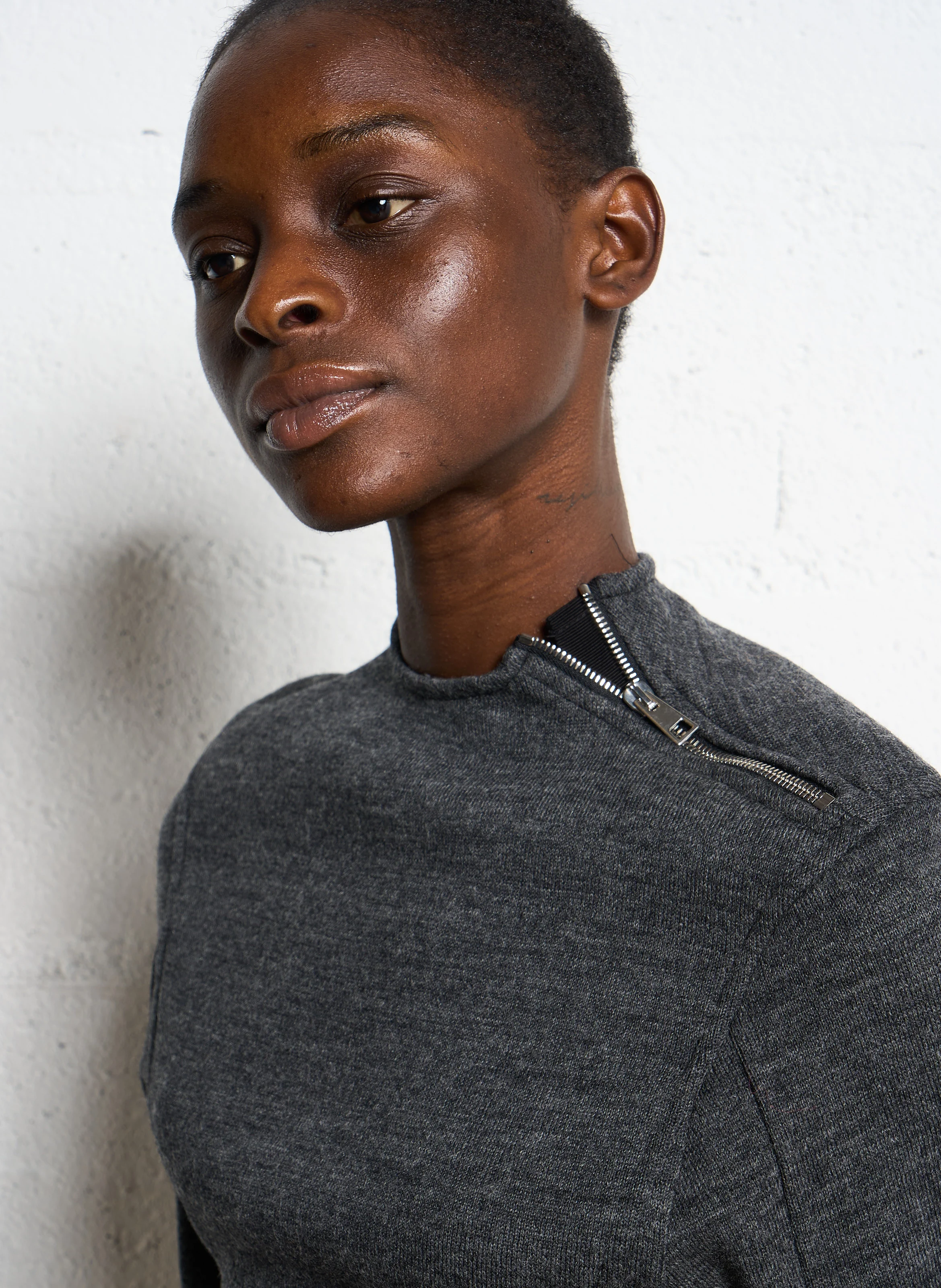 MYRA - Pull avec détail zip en laine mélangée | Gris