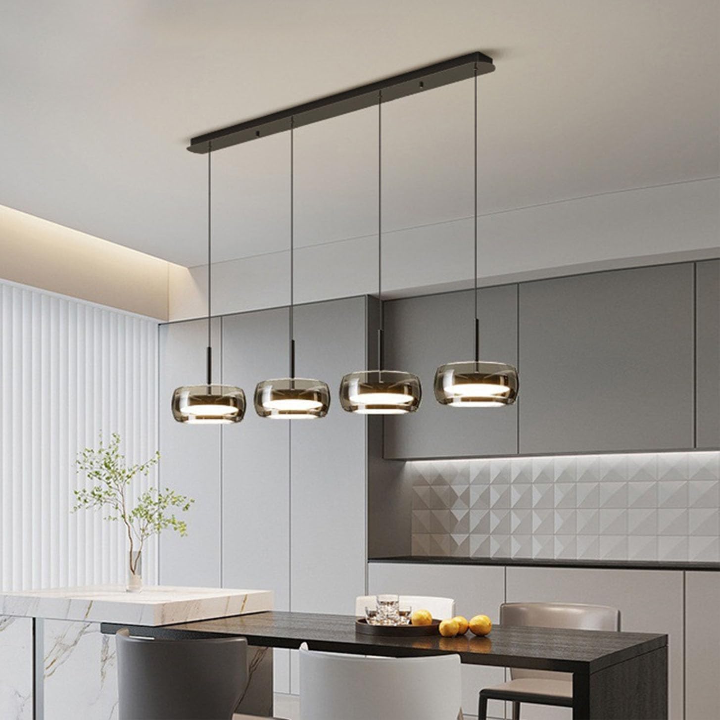 Moderne LED Pendelleuchte Kristall Glas Hängelampe Esstischlampe, Led Hängeleuchte Dimmbar Mit Fernbedienung, Höhenverstellbar für Kücheninsel Büro Esszimmer Küche Deckenlampe (4-Lichter)