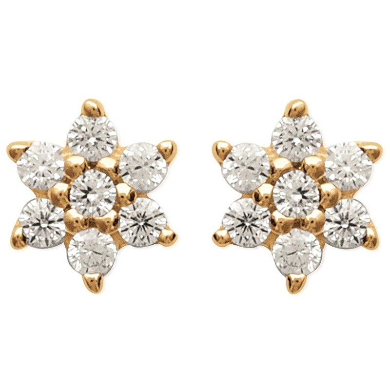 Boucles d'oreilles fleur sertie d'oxyde de zirconium Plaqué OR 750 3 microns