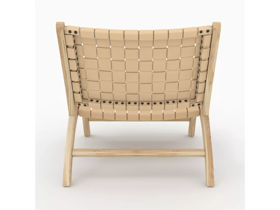 Fauteuil en teck et cuir tressé beige - Kuna