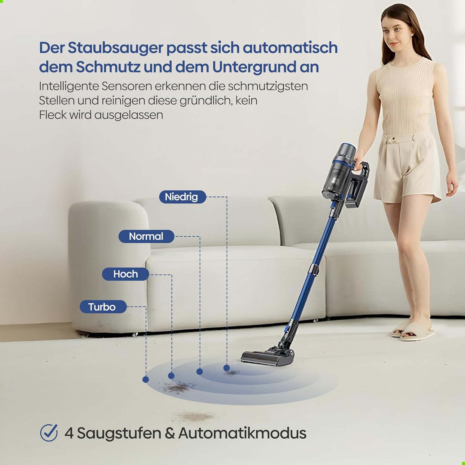 Olvy Akku-Staubsauger mit Wischfunktion, Tierhaare/Teppiche/Hartböden, Kabelloser 2-in-1, ohne Beutel, 35KPA Saugleistung, 5 Stufen, LED-Display, Leichter Staubsauger mit HEPA-Filter & Zubehör