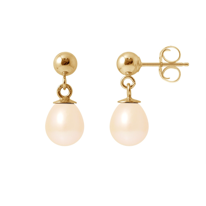 Boucles d'Oreilles Pendantes Perles de Culture Roses et or jaune 750/1000