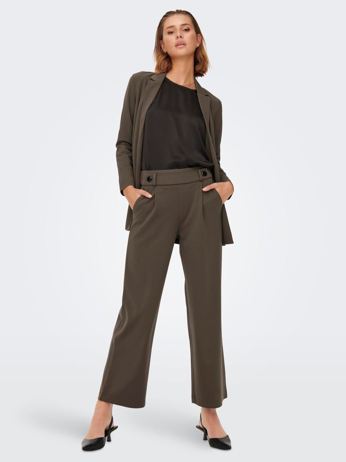 JDYGEGGO Mittlere Taille Weiter Beinschnitt Hose mit weitem Beinschnitt Chocolate Brown