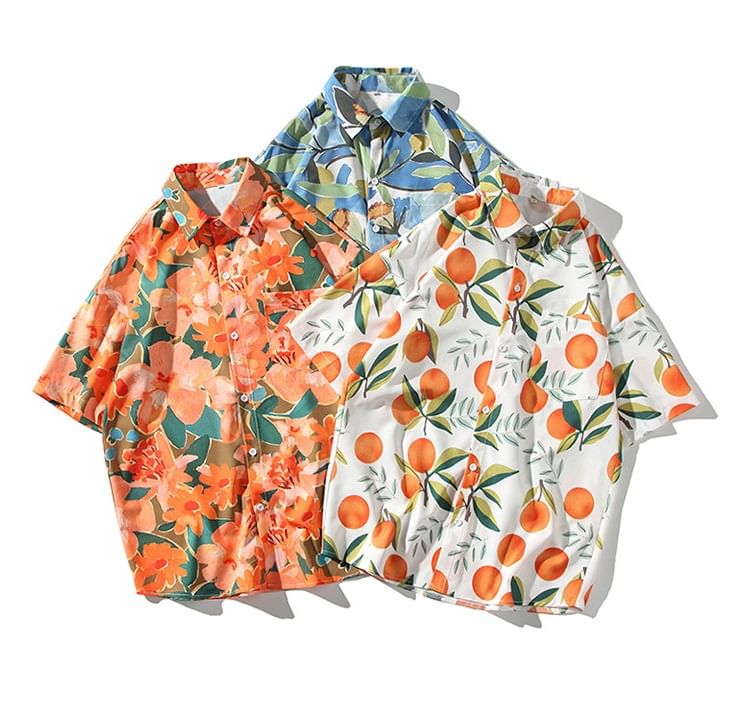 Lefitt - Hawaiiaans overhemd met korte mouwen, kraag en bloemenprint