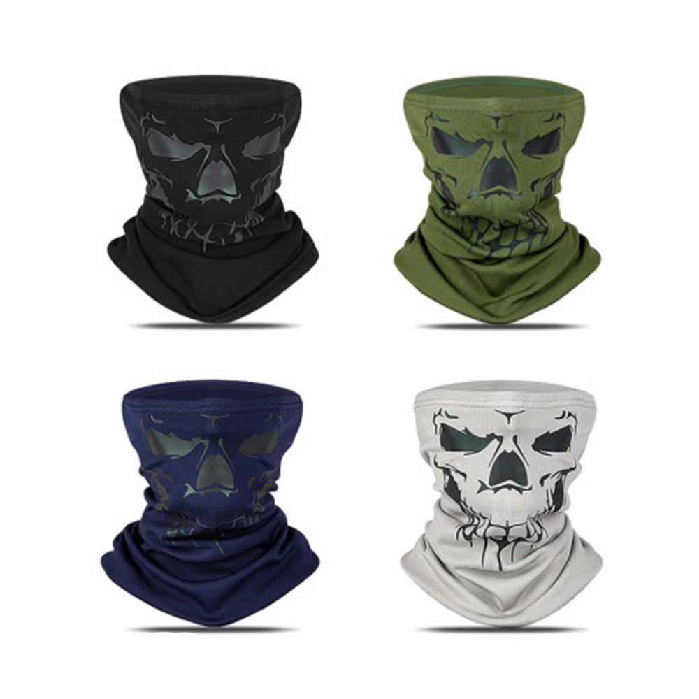 Reflektierendes Bandana Motorrad Schal Fahrrad Halstuch Biker Sturmmaske Ski Schlauchschal Totenkopf Design - Grün