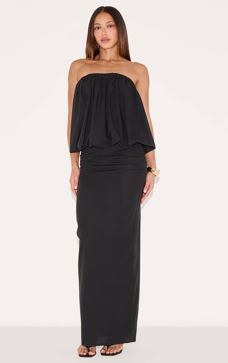 Noir Haut Bandeau Froncé Effet Lin Tall