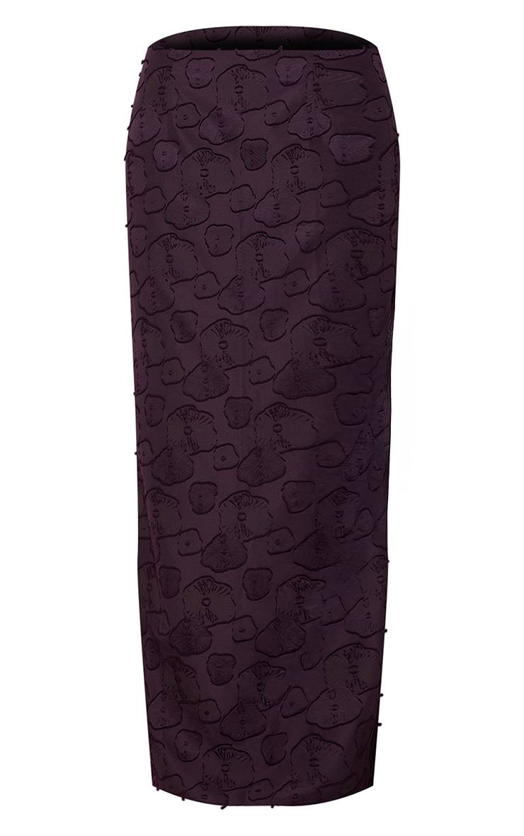 Violet Ensemble Coordonné Jupe Maxi Texturée À Fleurs Profondes