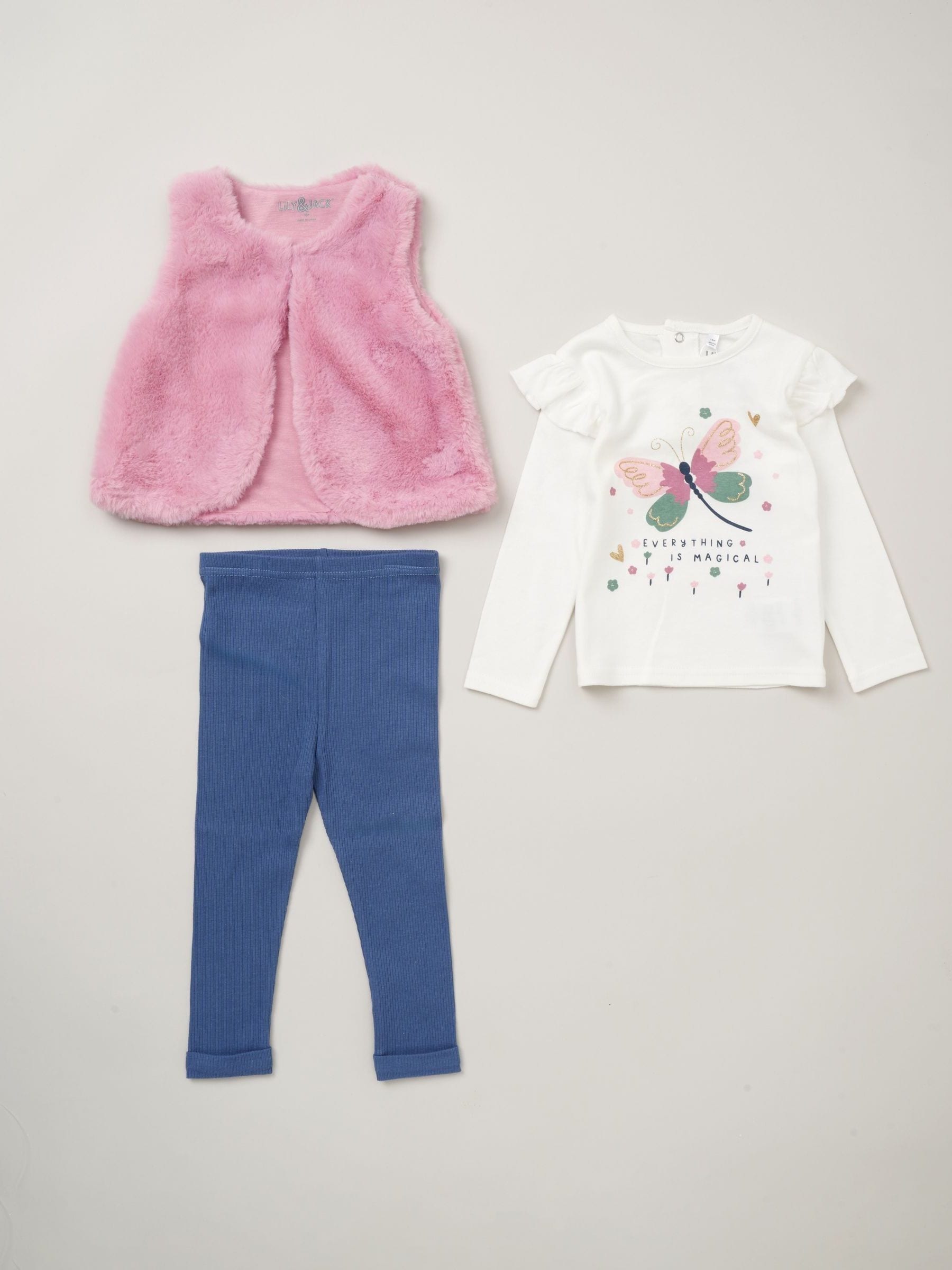 Blauw - Lily & Jack bodywarmer met imitatiebont en 100% katoenen top en legging