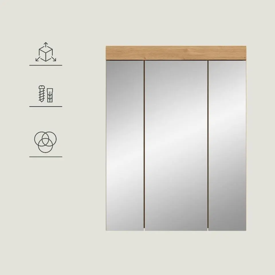 Hioshop Scout spiegelkast 3 spiegeldeuren salvie decor- eiken decor