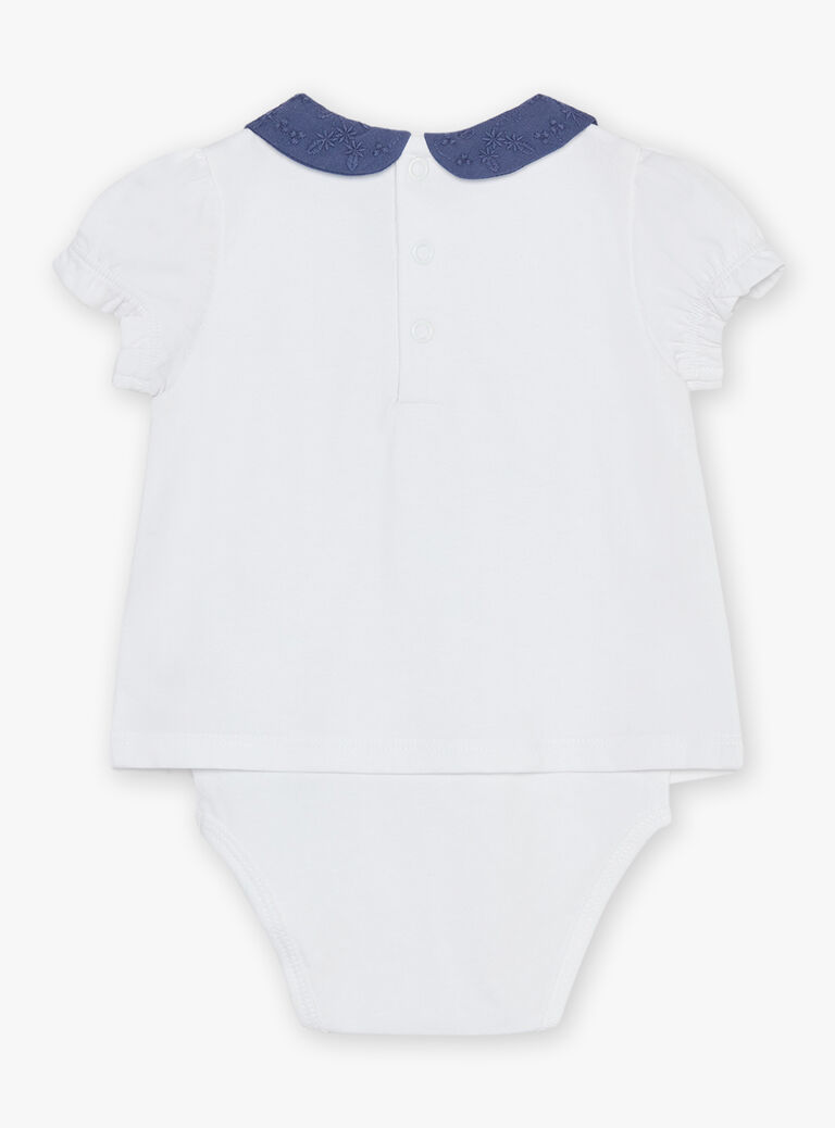 Body T-shirt écru à broderies fleuries