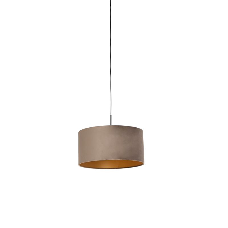Hanglamp met velours kap taupe met goud 50 cm - Combi