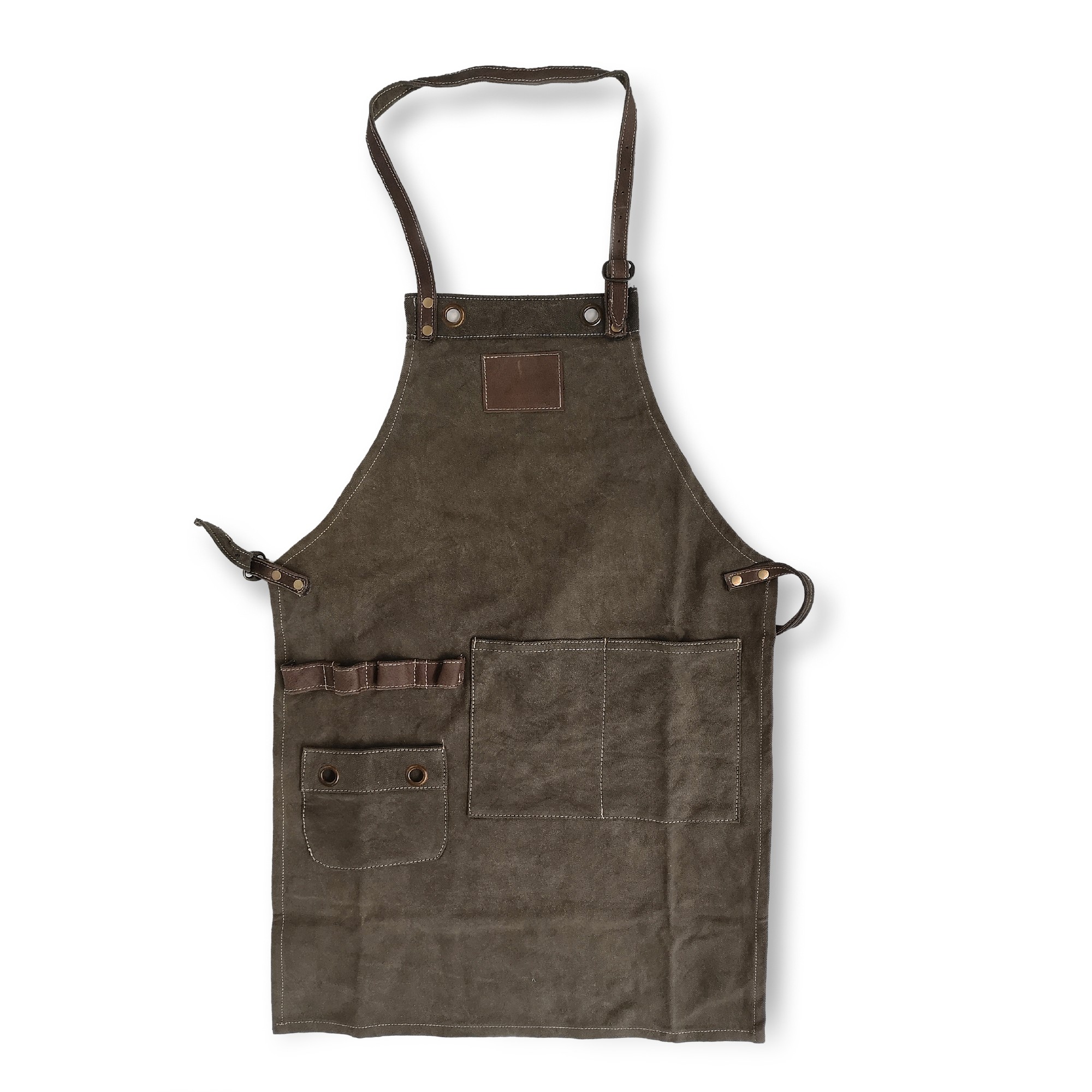 Schürze Canvas/Leder, grau, braun, T 86 cm, B 60 cm zu 44,00