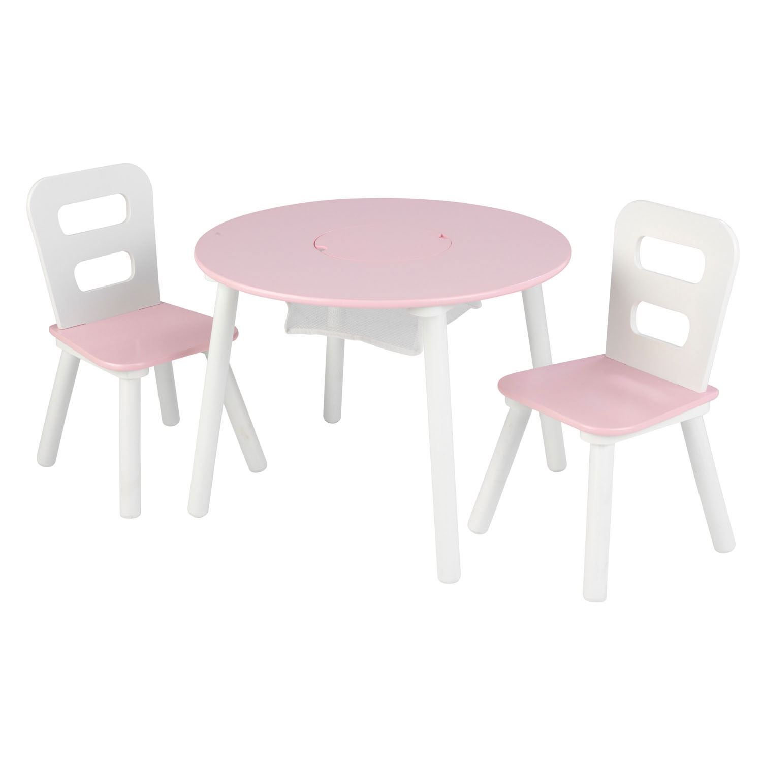 KidKraft Houten Opbergtafel Rond met 2 Stoelen Roze/Wit