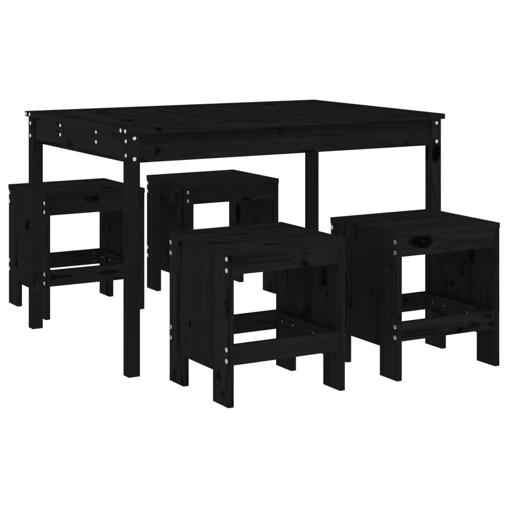 Ensemble à dîner de jardin 5 pcs noir bois massif de pin