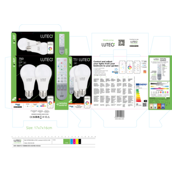 Lutec Connect slimme ledlamp Led Bulb wit en gekleurd licht E27 9W 2 stuks met afstandsbediening.