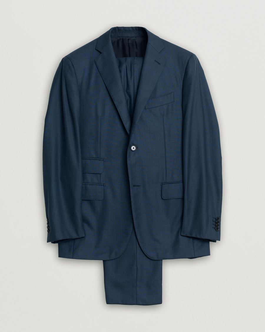 Caruso Check Wool Suit Navy 46