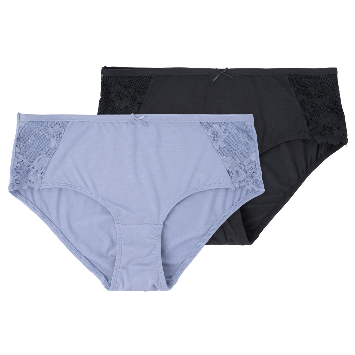 Gina Benotti 2 Damen Pantys mit Spitzeneinsatz hellblau / dunkelblau