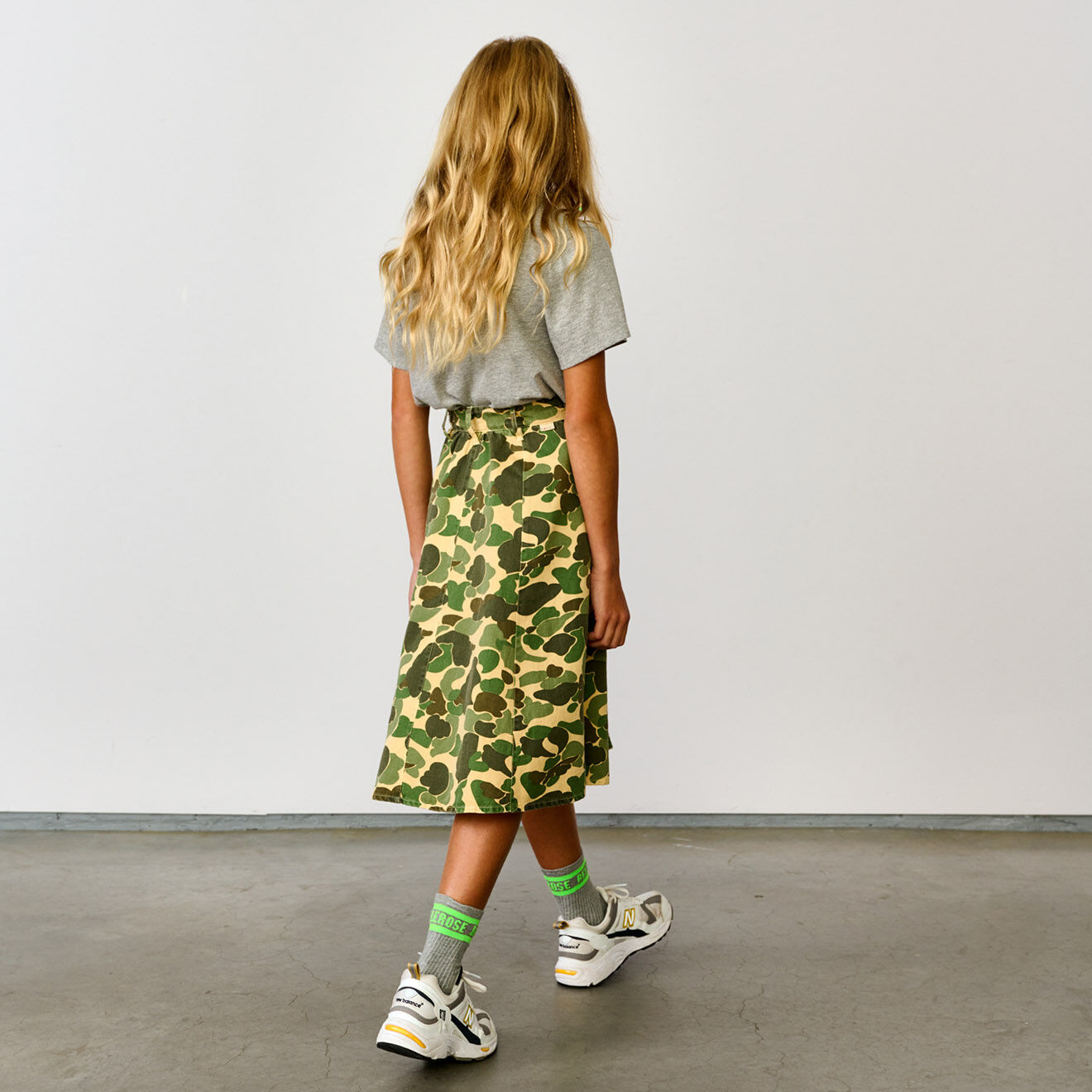 Bellerose Jupe mi-longue en Coton mélangé Alicia imprimée kaki/jaune