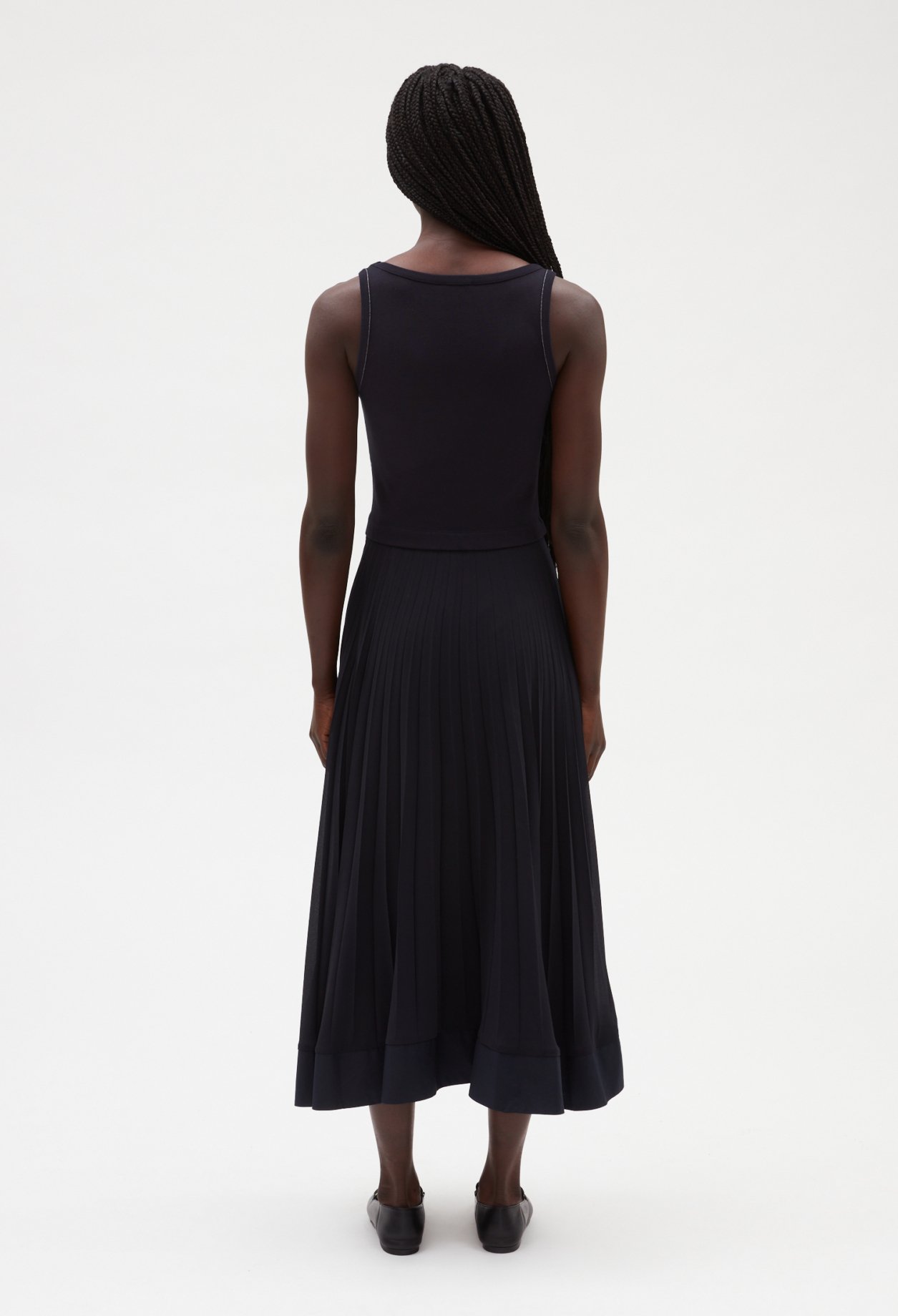 Robe longue plissee marine