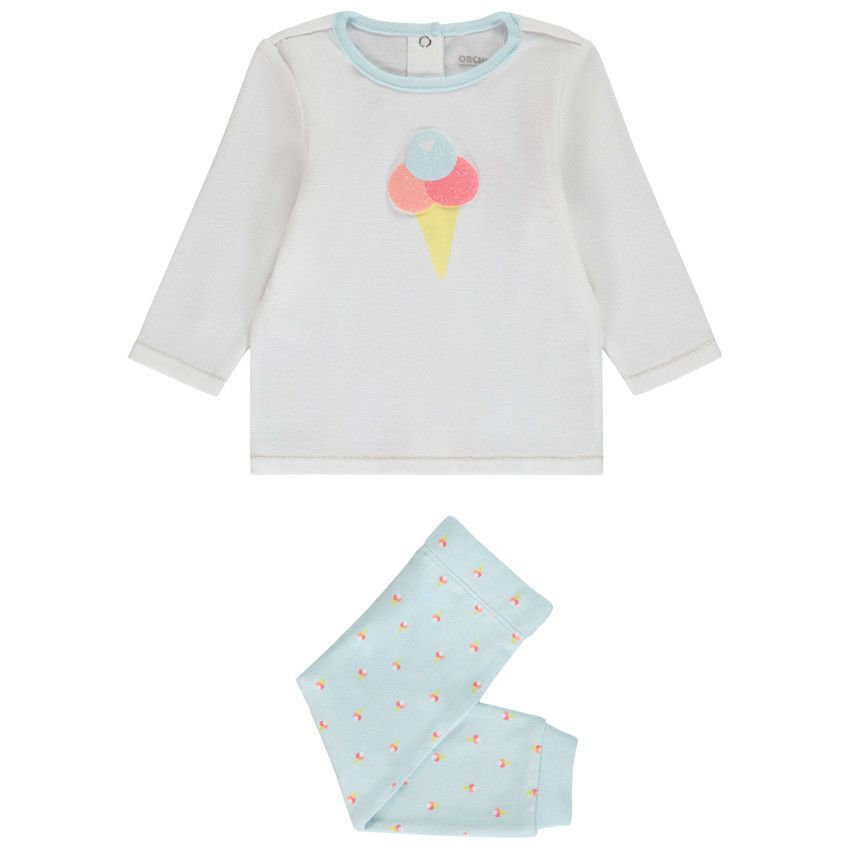 Set pyjama 2 pièces puff print glace pailletée pour bébé fille - Blanc