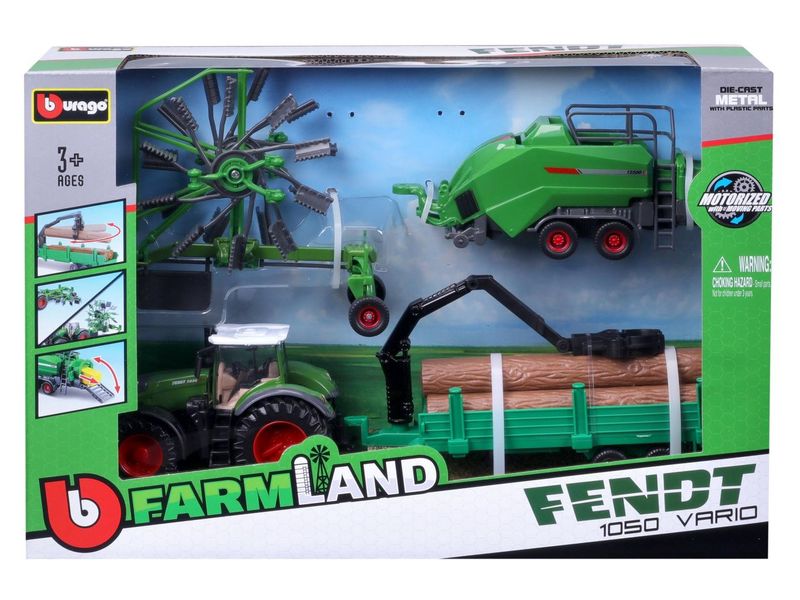 BBurago Traktor-Set 1:43 Traktor-Set mit 3 Anhängern Fendt