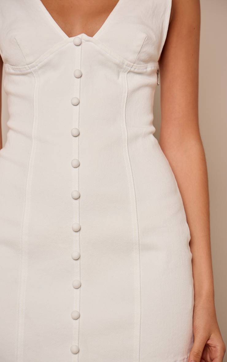 Blanc Robe Courte En Denim À Détail Boutonné