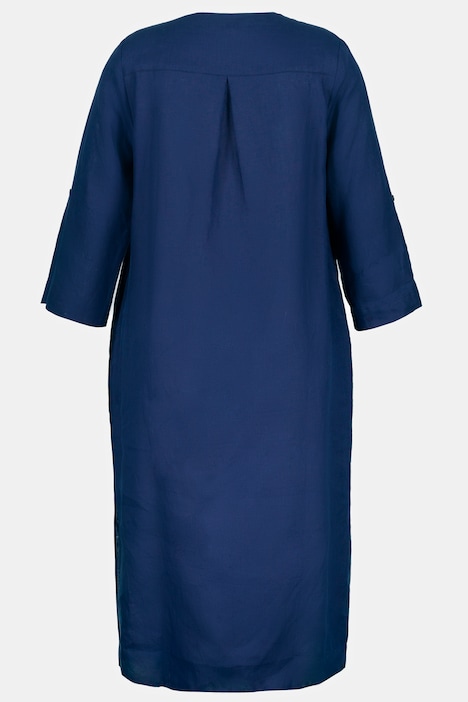 Leinenkleid, Stickerei, Tunika-Ausschnitt, 3/4-Arm