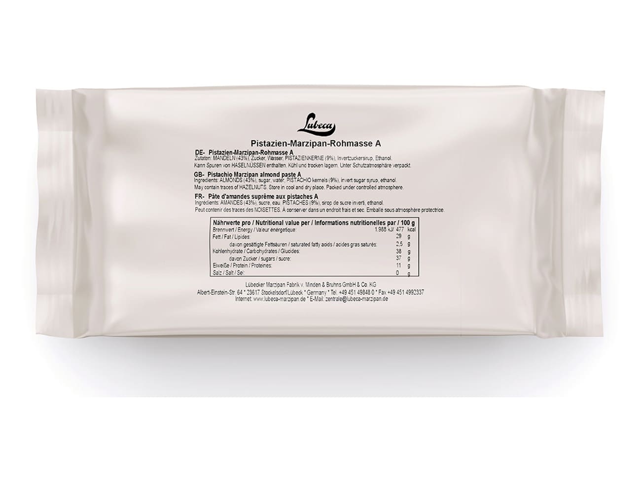 Pâte d'amande Suprême aux pistaches - origine Méditerranée - 1 kg - Lubeca