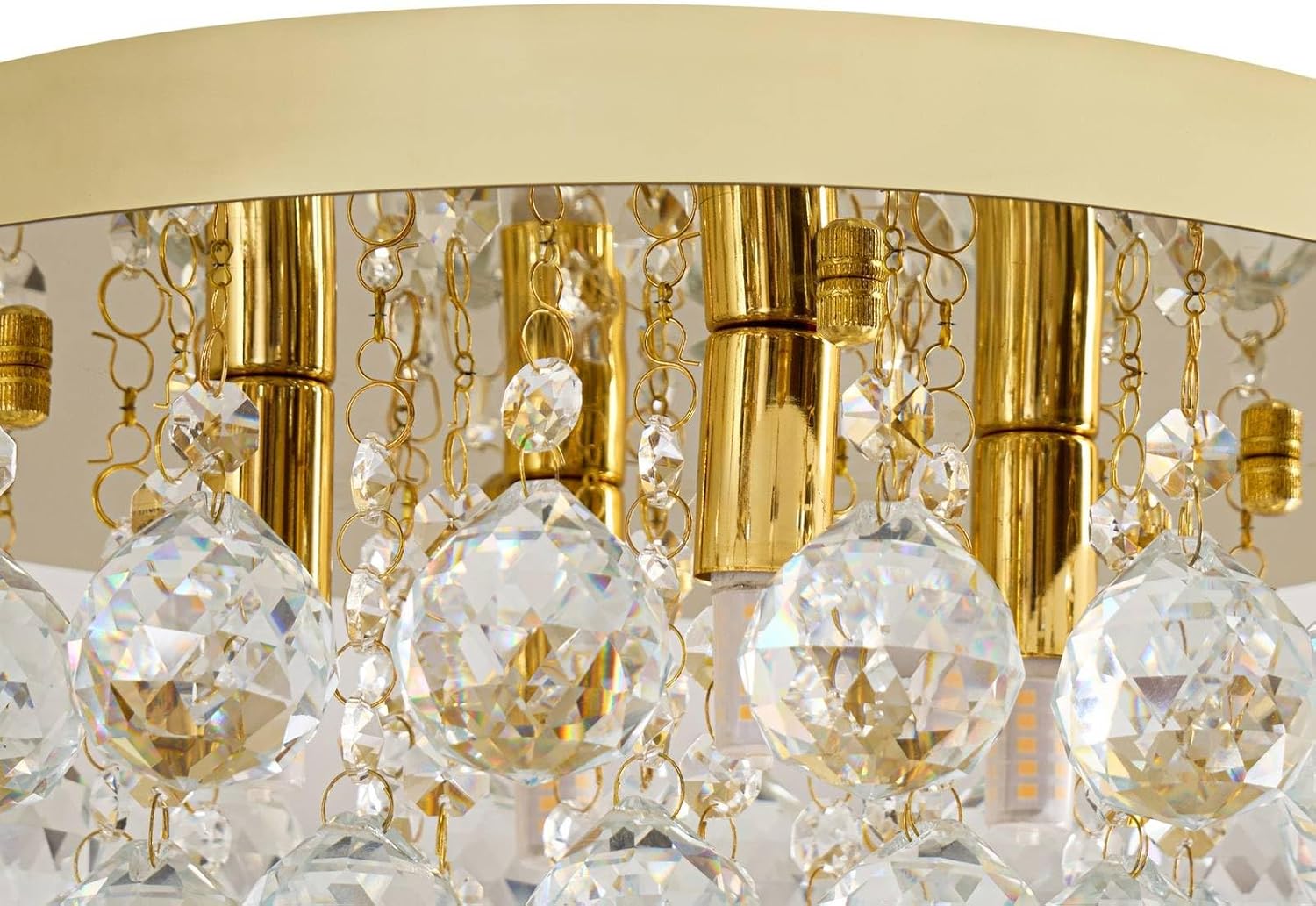Lindby Kristall Deckenlampe goldfarben Ø 35 cm, Kronleuchter Deckenleuchte 4x G9 ohne Leuchtmittel Wohnzimmerlampe Schlafzimmerlampe Esszimmerlampe