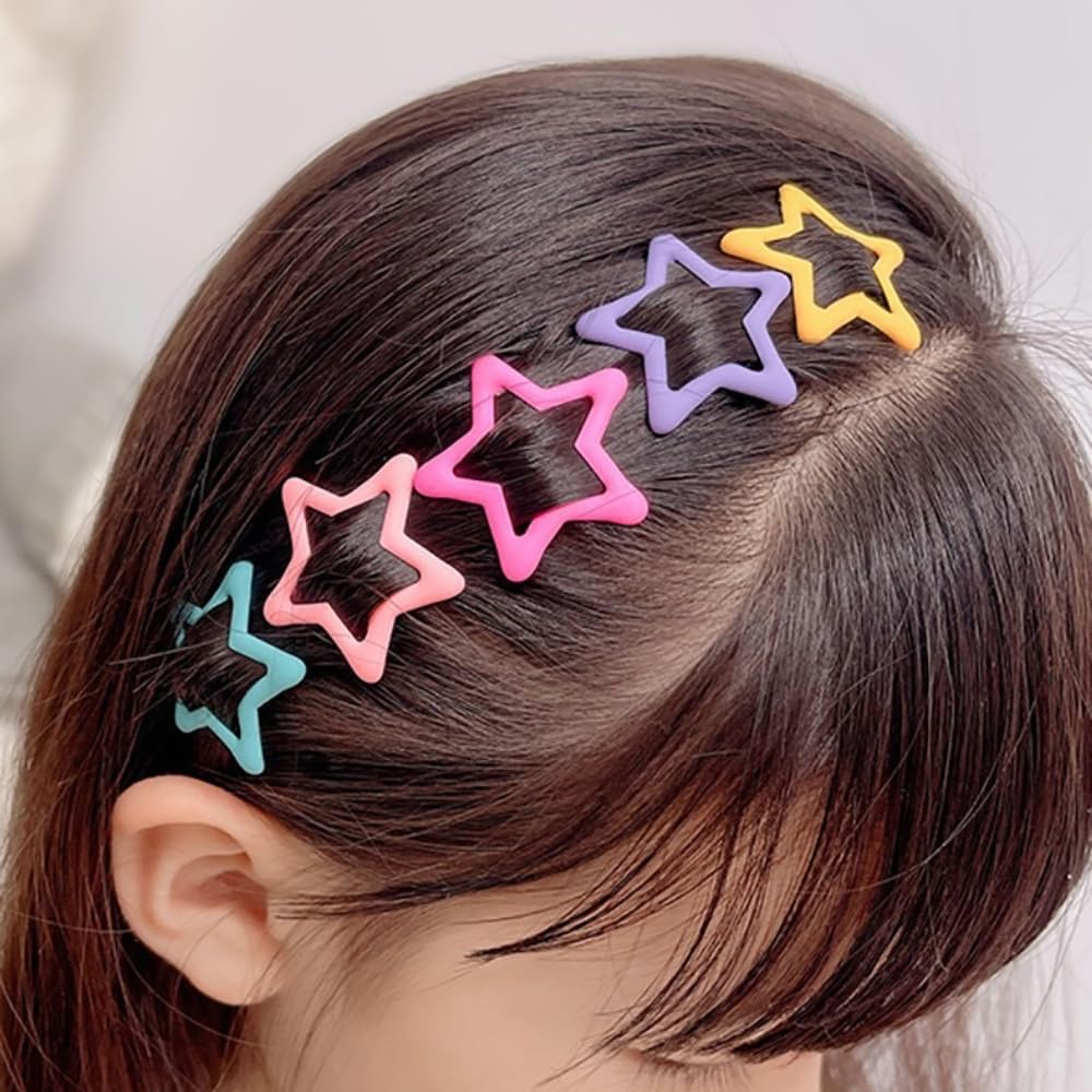 (10er Set) Haarspangen Metall Klammern Neon Clips Glow in the Dark Haarschmuck Fluoreszierend Stern - Bunt