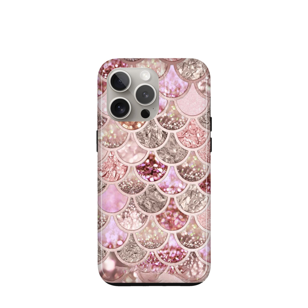 iPhone 15 Pro Max Hybrid (Kunststoff / Gummi) Hülle Glitzerschuppen - Rosegold