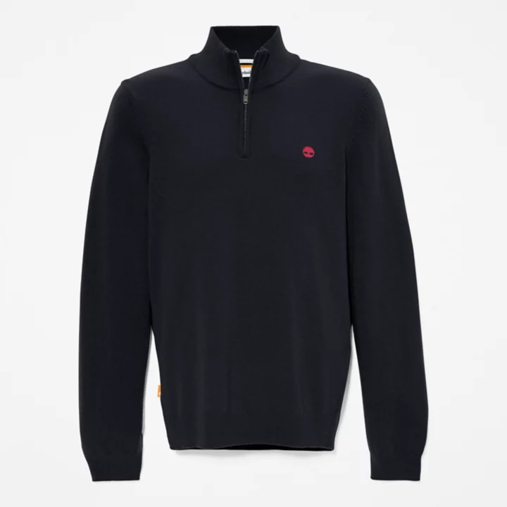 Suéter masculino Cohas Brook com zíper no pescoço, na cor azul marinho.