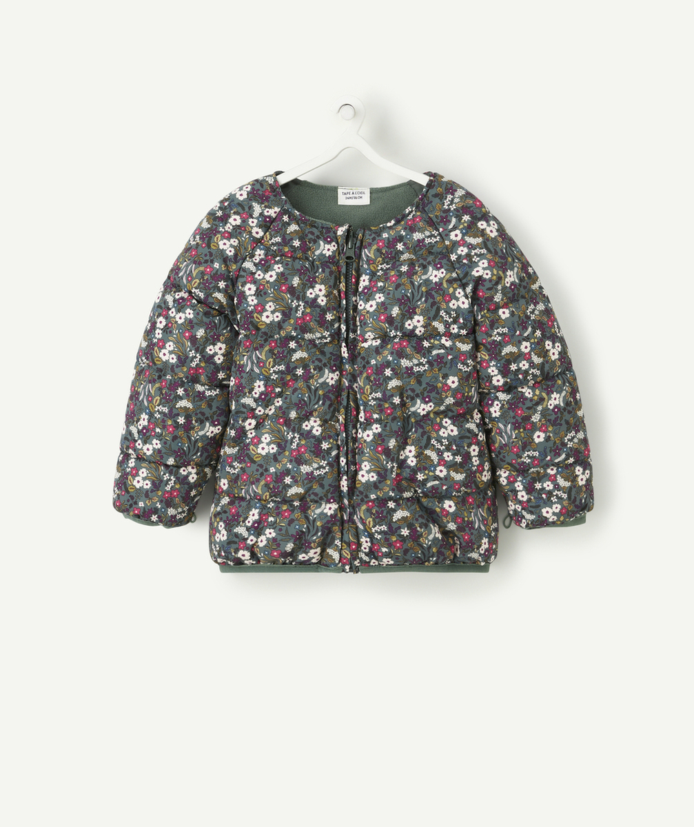 PARKA 3 EN 1 BÉBÉ FILLE EN REMBOURRAGE RECYCLÉ VERT ET FLEURI