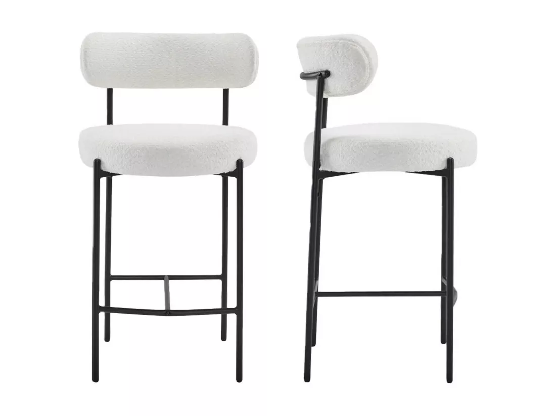 Lot de 2 tabourets de bar en tissu bouclé beige - Evora