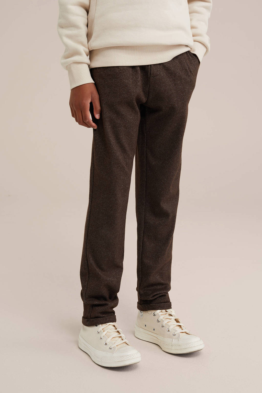 WE Fashion geruite slim fit broek bruin