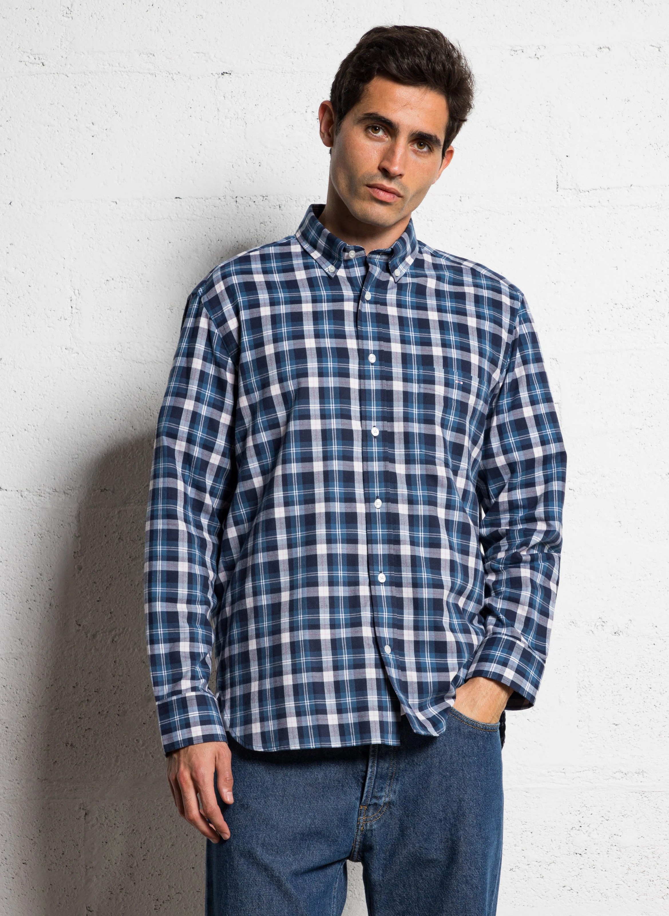 Chemise à carreaux en coton | Bleu